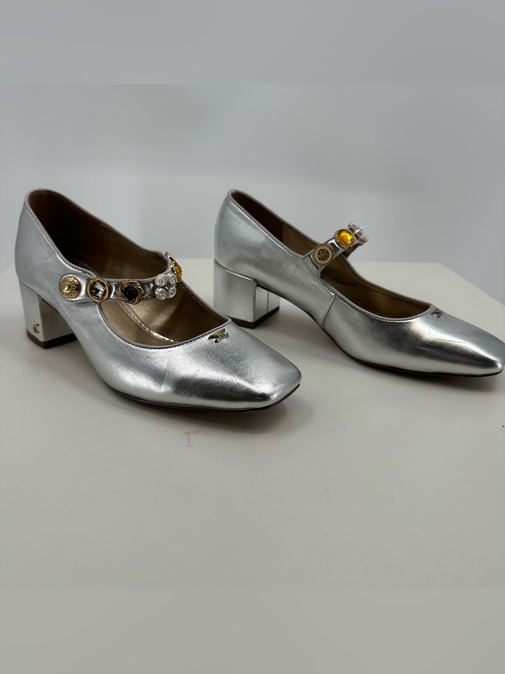 Circus Sam Edelman Silver Jeweled Rhinestone Strap Ballet Flats Mary Jane Sz 8